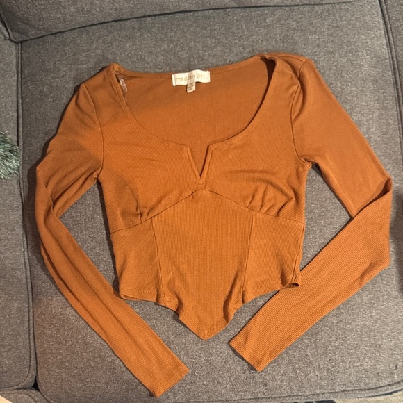 Madden Girl Copper Long Sleeve Crop Corset Top - Picture 1 of 8